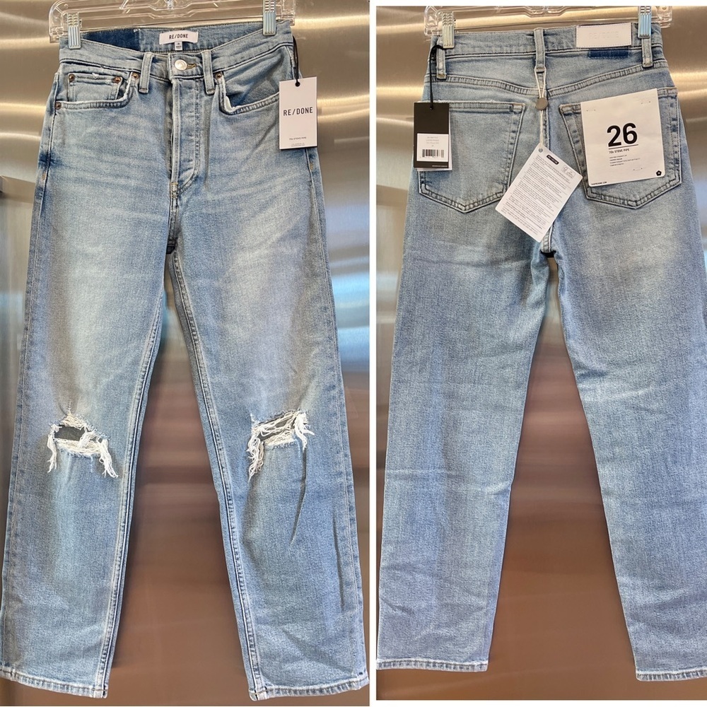 NWT Redone 70s Stove Pipe Jeans Light Wash Ankle Cropped Re/Done Denim Jeans